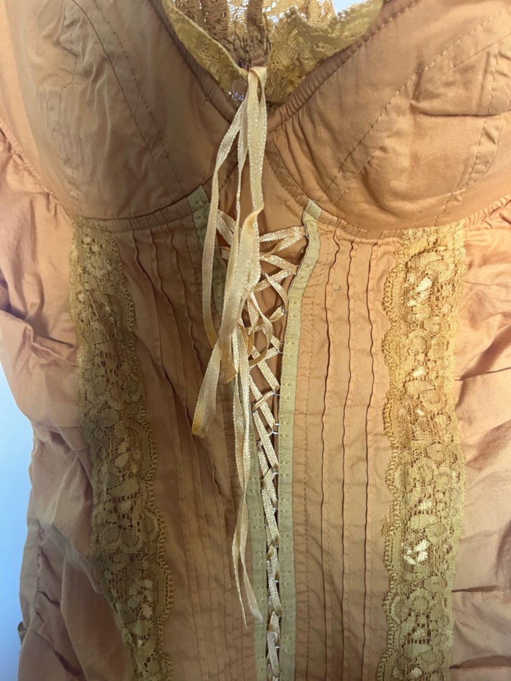 Mustard Yellow Lace Trim Corset Top - Picture 4 of 8